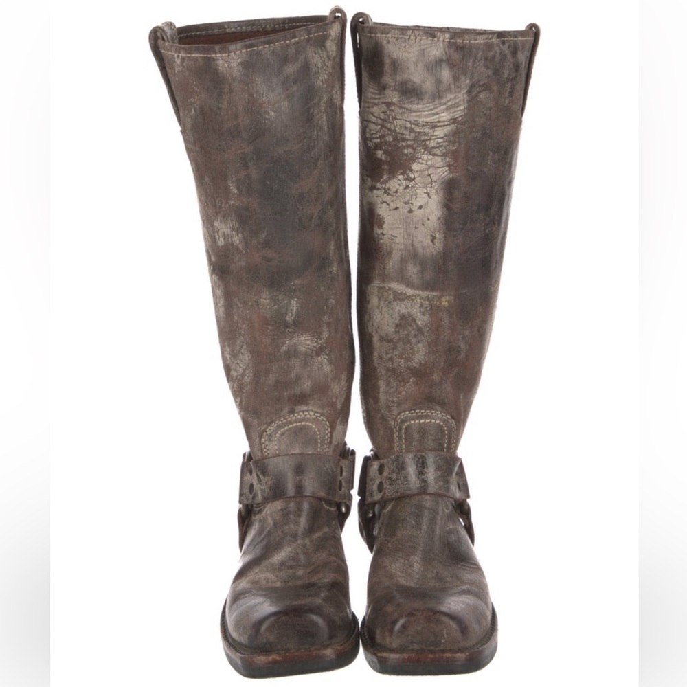 Frye Tall Harness Distressed Brown Leather Boots - Picture 5 of 14